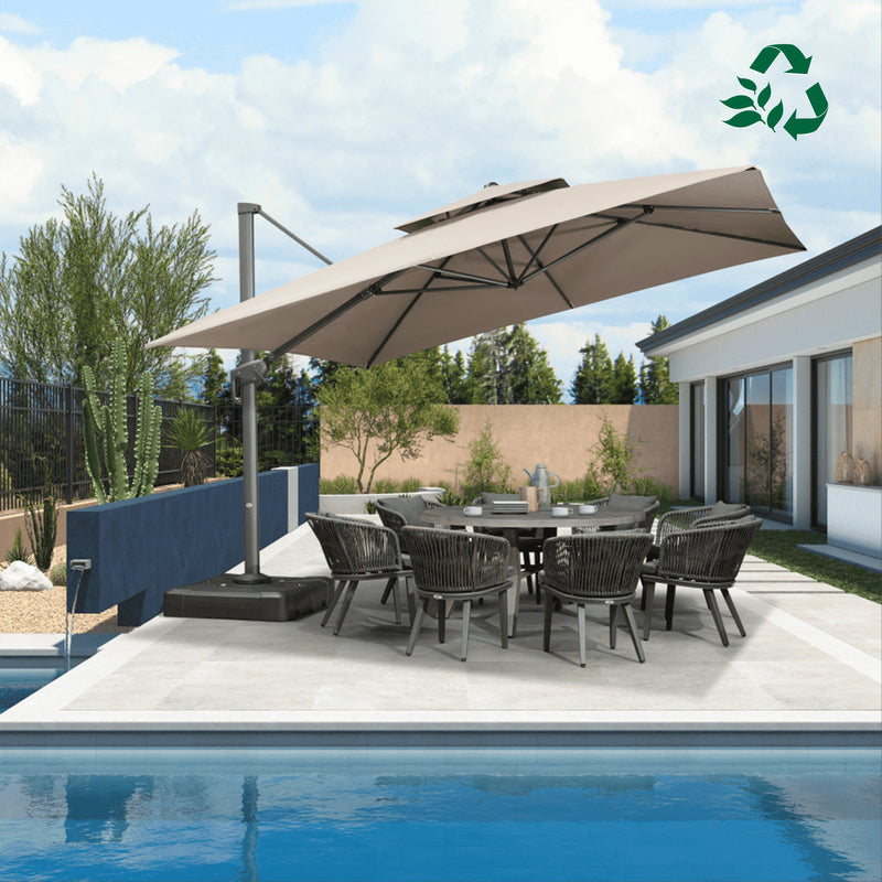 PURPLE LEAF Double Top 10 / 11 / 12 ft UV50 Fade-Resistant Outdoor Umbrellas Square Cantilever Olefin Fabric Patio Umbrella - Purple Leaf Garden Beige