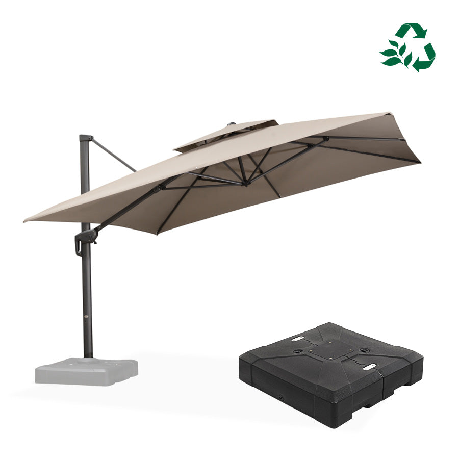 PURPLE LEAF 12 ft. Square 2-Tier Windproof Aluminum Large Fade-Resistant Cantilever 360° Patio Umbrella with Base, Pebble Grey