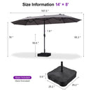 PURPLE LEAF Table Umbrella Double Sided Rectangular Patio Market Umbrella with Base