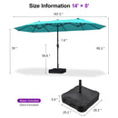 PURPLE LEAF Table Umbrella Double Sided Rectangular Patio Market Umbrella with Base