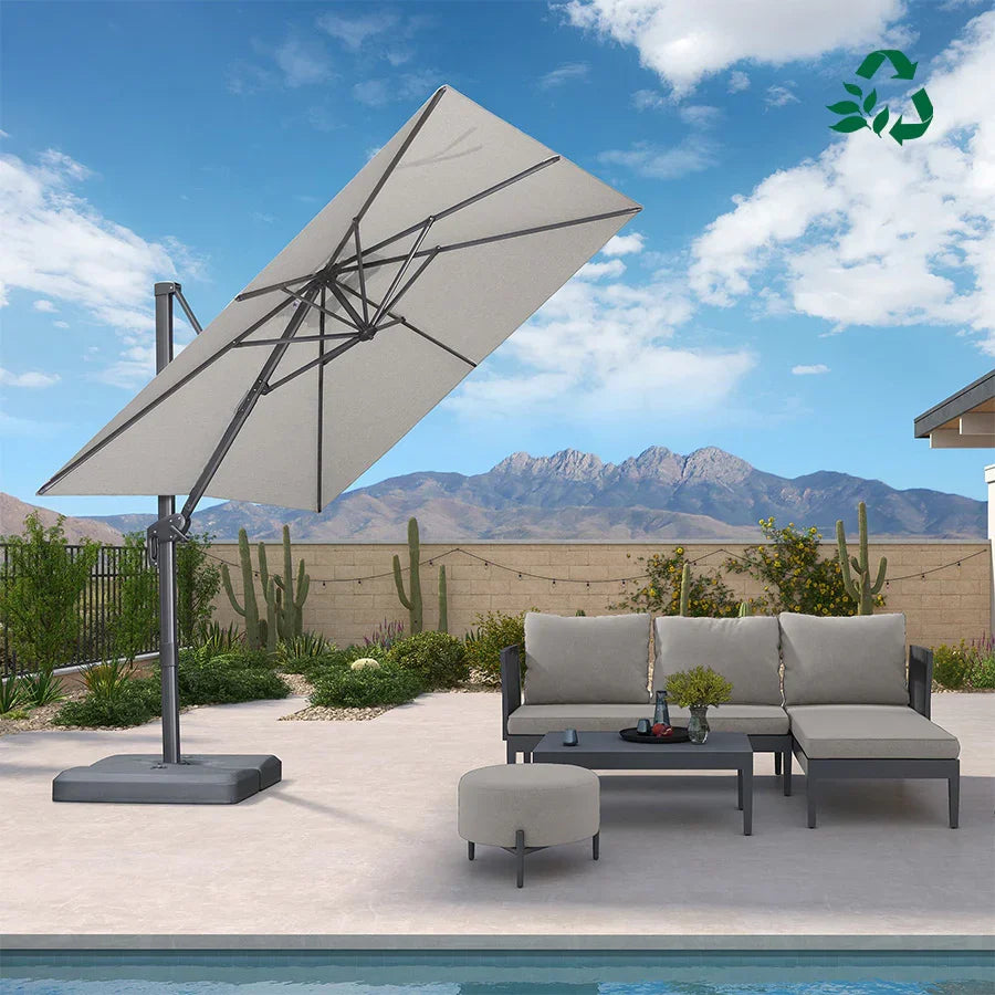 grey patio umbrellas PURPLE LEAF 10x10ft Eco-Friendly Outdoor Umbrella Sustainable Yard Umbrellas, Mist Grey