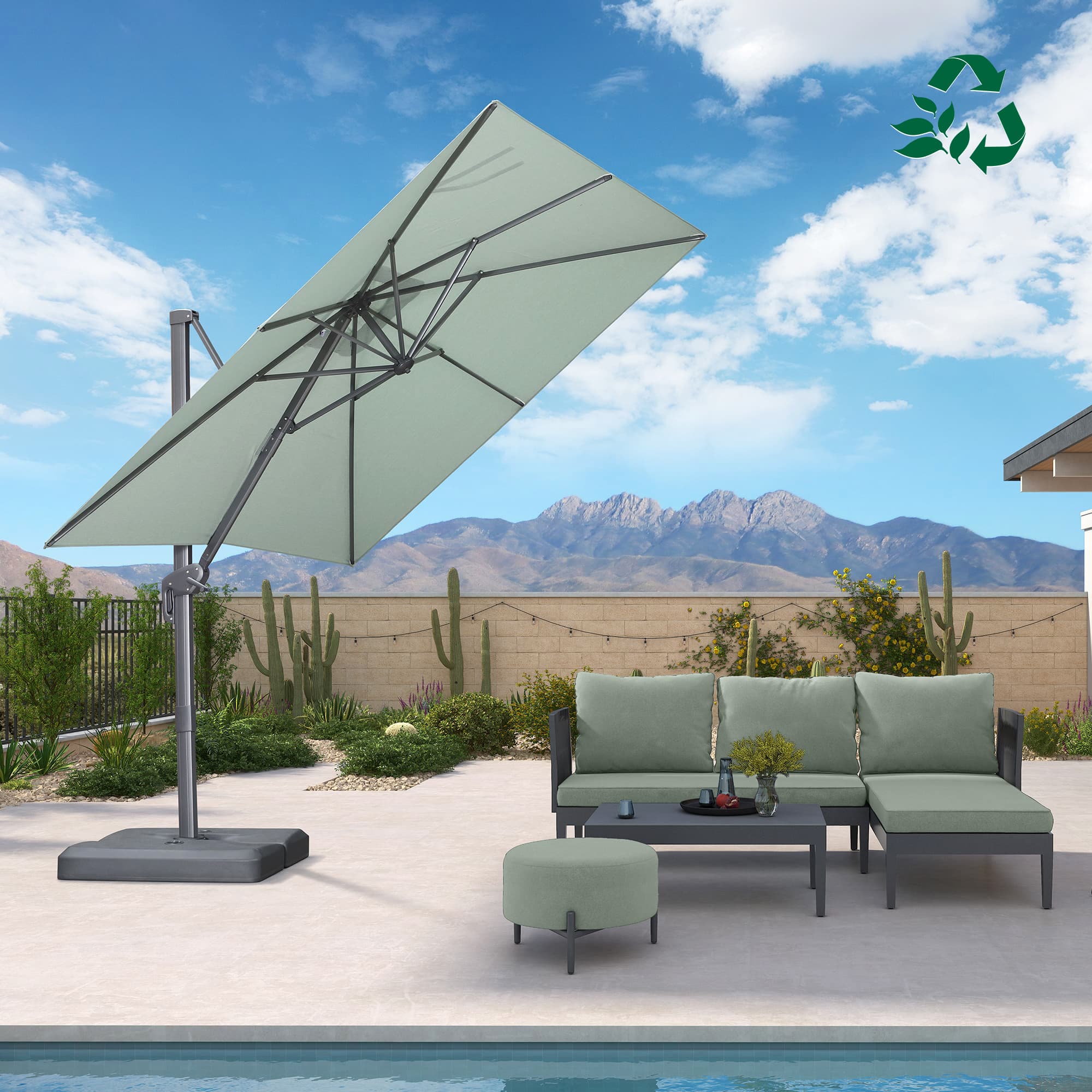 eco friendly patio umbrella PURPLE LEAF 10x10ft Eco-Friendly Outdoor Umbrella Sustainable Yard Umbrellas, Mist Grey