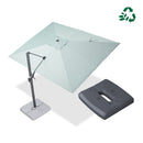 PURPLE LEAF UV resistant square patio umbrella in mint green with base.