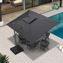 PURPLE LEAF Double Top 10 / 11 / 12 ft UV50 Fade-Resistant Outdoor Umbrellas Square Cantilever Olefin Fabric Patio Umbrella - Purple Leaf Garden Dark Grey