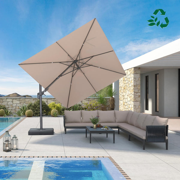 PURPLE LEAF 8x8ft Eco-Friendly Tilting Patio Umbrella, Pebble Grey