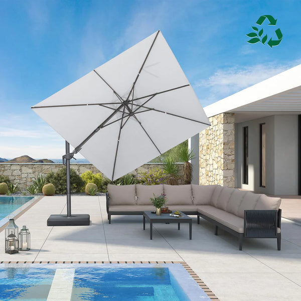 PURPLE LEAF 8x8ft Eco-Friendly Tilting Patio Umbrella, Pebble Grey