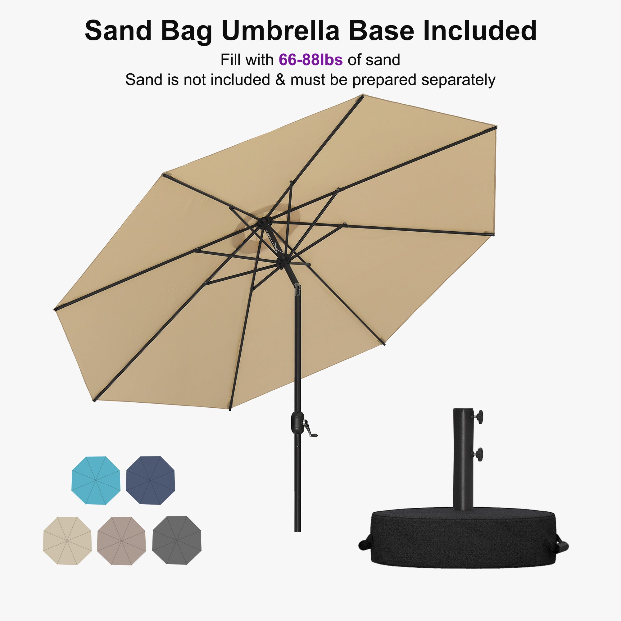 PURPLE LEAF Yard Tilting Patio Table Umbrella Black Frame Outdoor