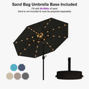 PURPLE LEAF Black Frame Tilting Market Umbrella with Lights Table Umbrella with Base Outside Patio