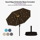 PURPLE LEAF Black Frame Tilting Market Umbrella with Lights Table Umbrella with Base Outside Patio