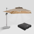 PURPLE LEAF Square Cantilever Umbrella with Base, Outdoor Umbrellas with Lights