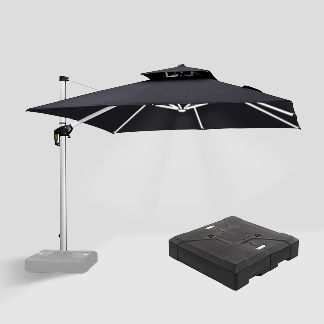 krogers patio umbrellas PURPLE LEAF Square Cantilever Umbrella with Base, Outdoor with Lights Hand crank system Sleefs Silver Moonstone Helmet Length_8ft Fitment:X-14 X-Fourteen
