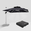 PURPLE LEAF Square Cantilever Umbrella with Base, Outdoor Umbrellas with Lights