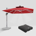 PURPLE LEAF Square Cantilever Umbrella with Base, Outdoor Umbrellas with Lights
