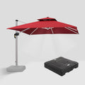 PURPLE LEAF Square Cantilever Umbrella with Base, Outdoor Umbrellas with Lights
