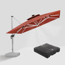 PURPLE LEAF Square Cantilever Umbrella with Base, Outdoor Umbrellas with Lights