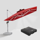 PURPLE LEAF Square Cantilever Umbrella with Base, Outdoor Umbrellas with Lights