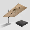 PURPLE LEAF Square Cantilever Umbrella with Base, Outdoor Umbrellas with Lights