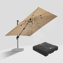 PURPLE LEAF Square Cantilever Umbrella with Base, Outdoor Umbrellas with Lights