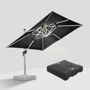 PURPLE LEAF Square Cantilever Umbrella with Base, Outdoor Umbrellas with Lights