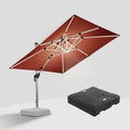 PURPLE LEAF Square Cantilever Umbrella with Base, Outdoor Umbrellas with Lights