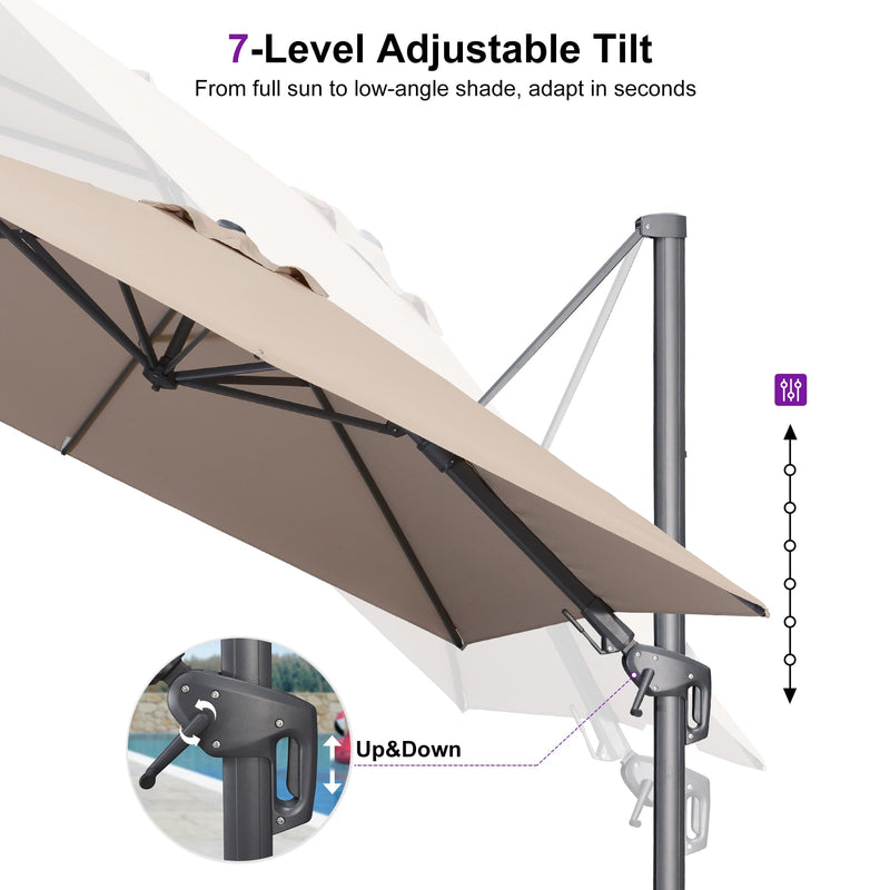 PURPLE LEAF UV Resistant Left-right Tilting Patio Umbrella Swivel Outdoor Umbrella