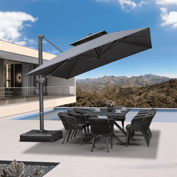 PURPLE LEAF Patio Table and Umbrella Set, 10×13 ft Grey Pole Cantilever Outdoor Umbrella with Base
