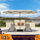 PURPLE LEAF Double-Sided Market Umbrella Large Rectangular Patio Umbrellas with Base