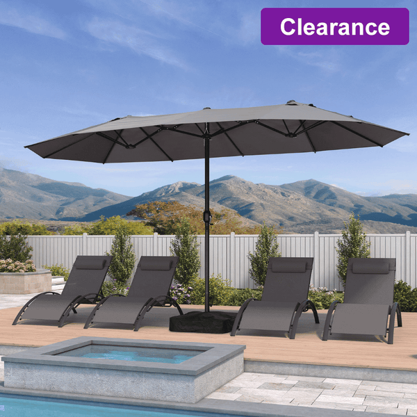 PURPLE LEAF 15x9ft Double-Sided Rectangular Outdoor Market Patio Umbrella with Base, Light Grey