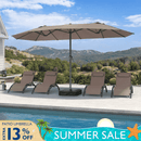 PURPLE LEAF Double-Sided Market Umbrella Large Rectangular Patio Umbrellas with Base