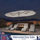 PURPLE LEAF Double Sided Patio Umbrella with Light Large Market Umbrellas with Base