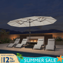 PURPLE LEAF Double Sided Patio Umbrella with Light Large Market Umbrellas with Base