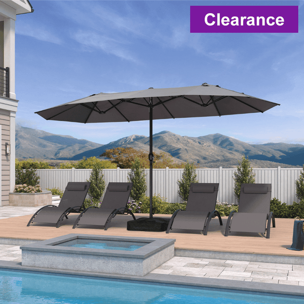 PURPLE LEAF 14x8ft Double-sided Rectangular Garden Table Umbrella with Base, Light Grey PURPLE LEAF 14x8ft Double-sided Rectangular Garden Table Umbrella with Base, Light Grey