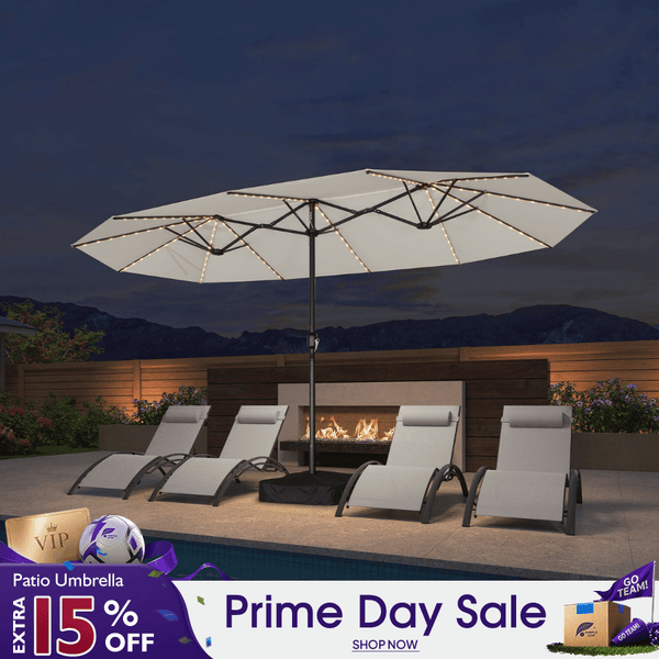 Double-Sided Patio Umbrella with LED Lights | 15'x9'