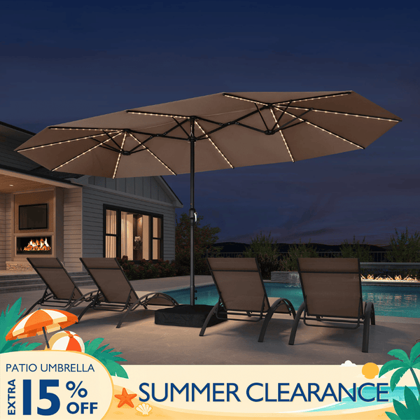 Double-Sided Patio Umbrella with LED Lights | 15'x9'