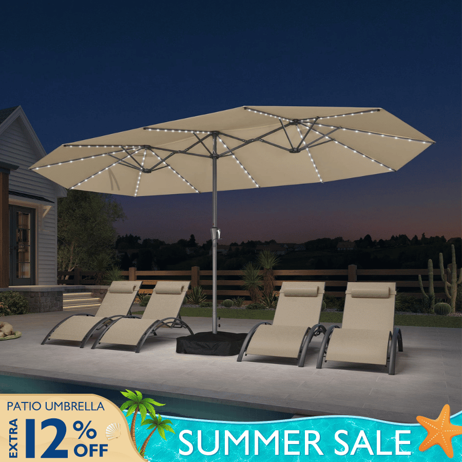 Double-Sided Market Umbrella | Solar LED Lights & Base