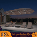 PURPLE LEAF Double-Sided Market Umbrella with Light Large Patio Umbrellas with Base