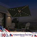 PURPLE LEAF Black Frame Tilting Market Umbrella with Lights Table Umbrella with Base Outside Patio