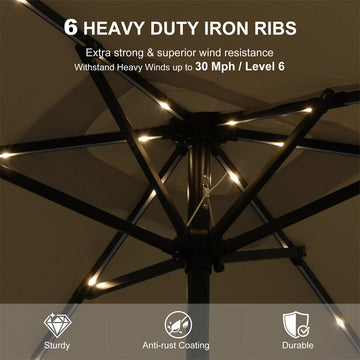 heavy duty outdoor patio table umbrella wind resistant PURPLE LEAF Outdoor Tilt Market Umbrellas with Lights, Black Frame Table  Umbrella Outside Patio with Base