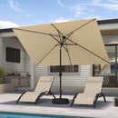 PURPLE LEAF Black Frame Tilting Market Umbrella with Lights Table Umbrella with Base Outside Patio