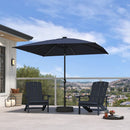 PURPLE LEAF Black Frame Tilting Market Umbrella with Lights Table Umbrella with Base Outside Patio
