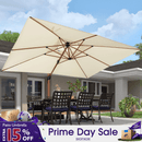 PURPLE LEAF 9 x 12 / 10 x 13 ft Rectangular Patio Umbrella Aluminum Cantilever Umbrella in Wood Color