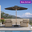 PURPLE LEAF Premium Teak‑Finish Aluminum Frame Outdoor Patio Market Umbrella with Rope Pulley Lift