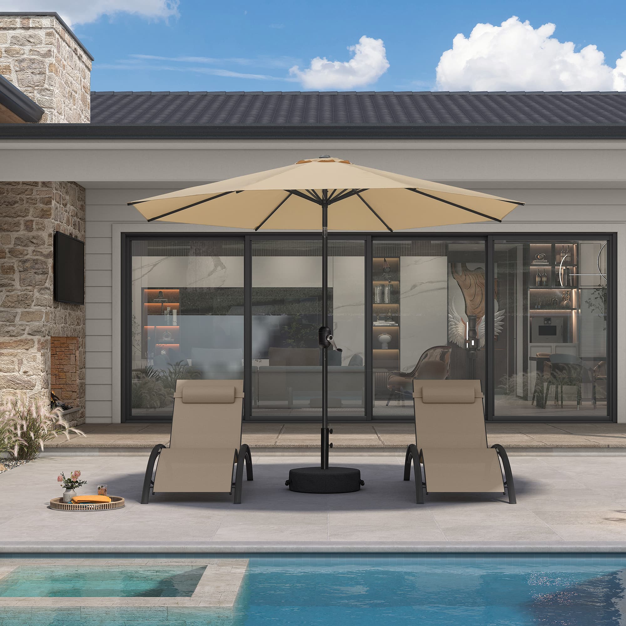 PURPLE LEAF Yard Tilting Patio Table Umbrella Black Frame Outdoor