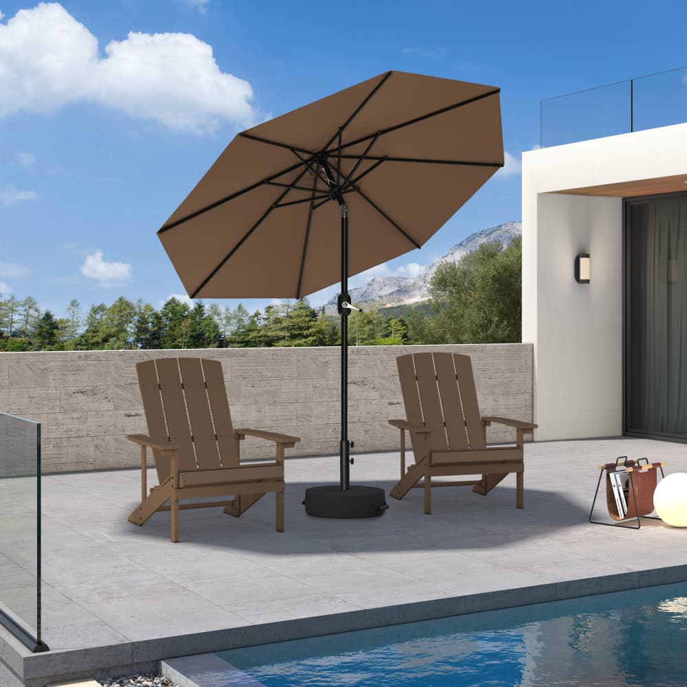 PURPLE LEAF Yard Tilting Patio Table Umbrella Black Frame Outdoor Market Umbrellas with Base 7.5' Round / Taupe