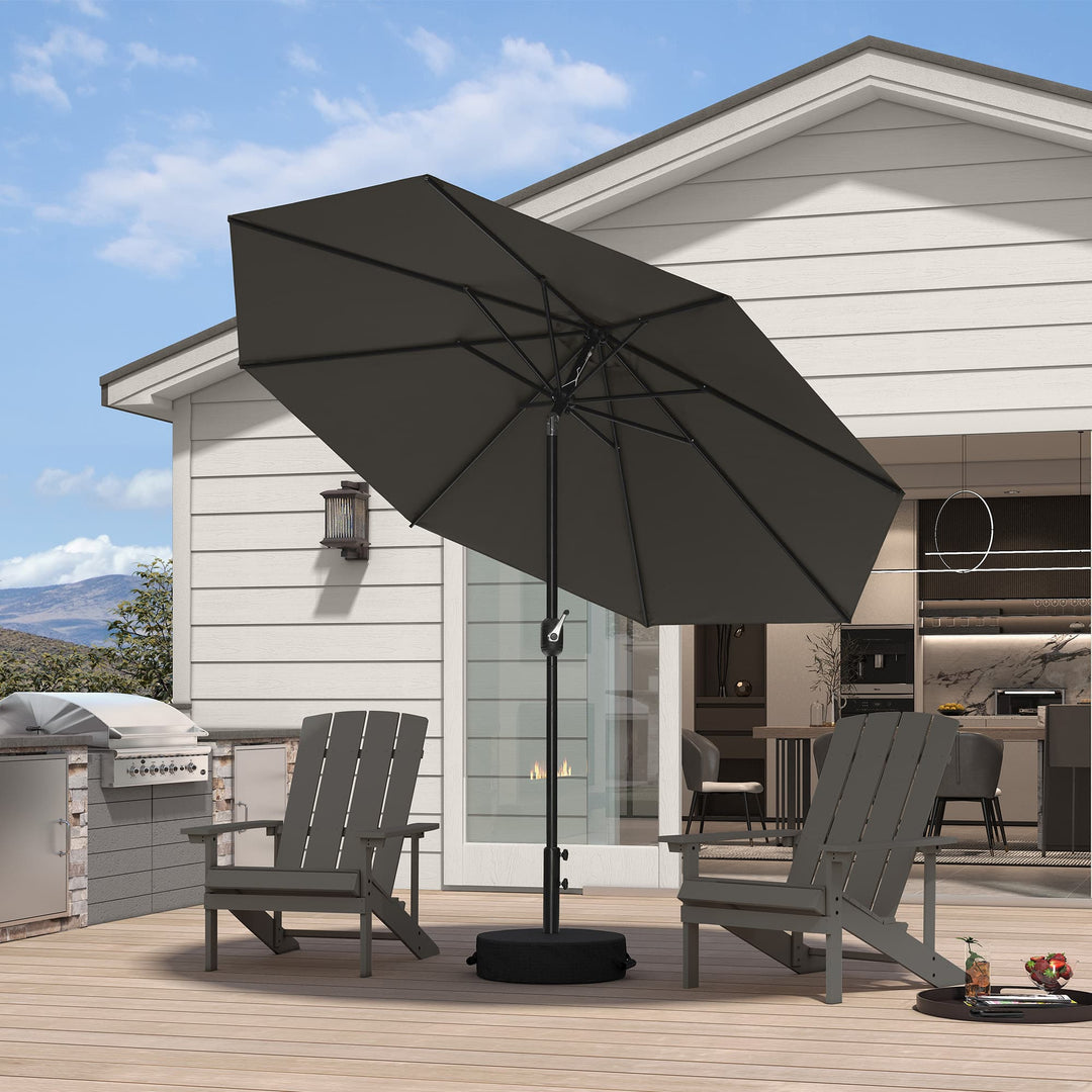 PURPLE LEAF Yard Tilting Patio Table Umbrella Black Frame Outdoor Market Umbrellas with Base 9' Round / Navy Blue