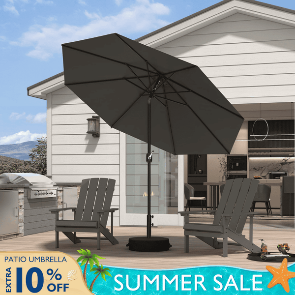 PURPLE LEAF Black Frame Outdoor Market Umbrellas Yard Tilting Patio Table Umbrella with Base
