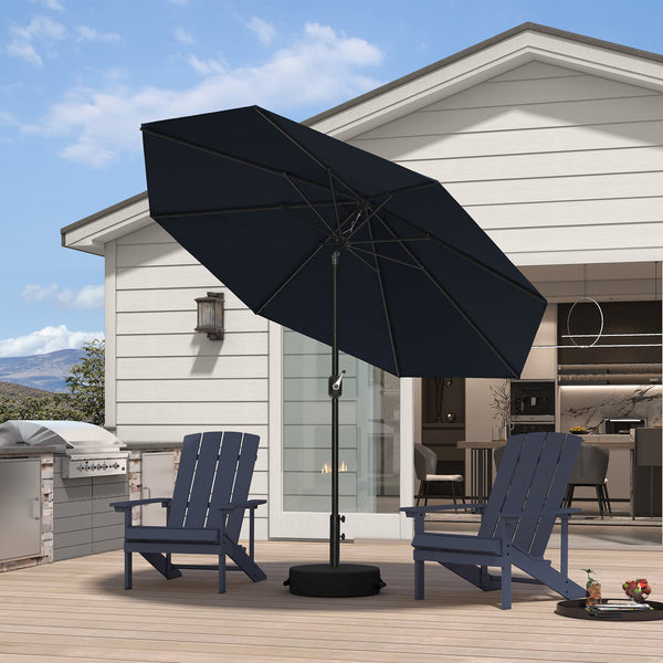 PURPLE LEAF Yard Tilting Patio Table Umbrella Black Frame Outdoor Market Umbrellas with Base 9' Round / Navy Blue