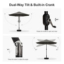 PURPLE LEAF Black Frame Outdoor Market Umbrellas Yard Tilting Patio Table Umbrella with Base