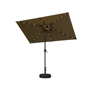 black outdoor patio umbrellas PURPLE LEAF Outdoor Tilt Market Umbrellas with Lights, Black Frame Table Umbrella Outside Patio with Base