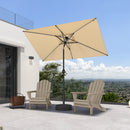 PURPLE LEAF Black Frame Tilting Market Umbrella with Lights Table Umbrella with Base Outside Patio